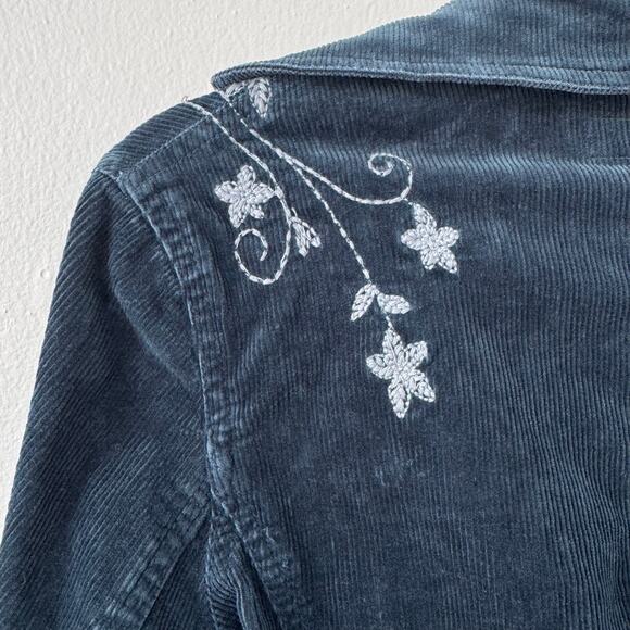 Y2K Max Studio Jeans Blue Corduroy Jacket with Floral Embroidery - Picture 4 of 9